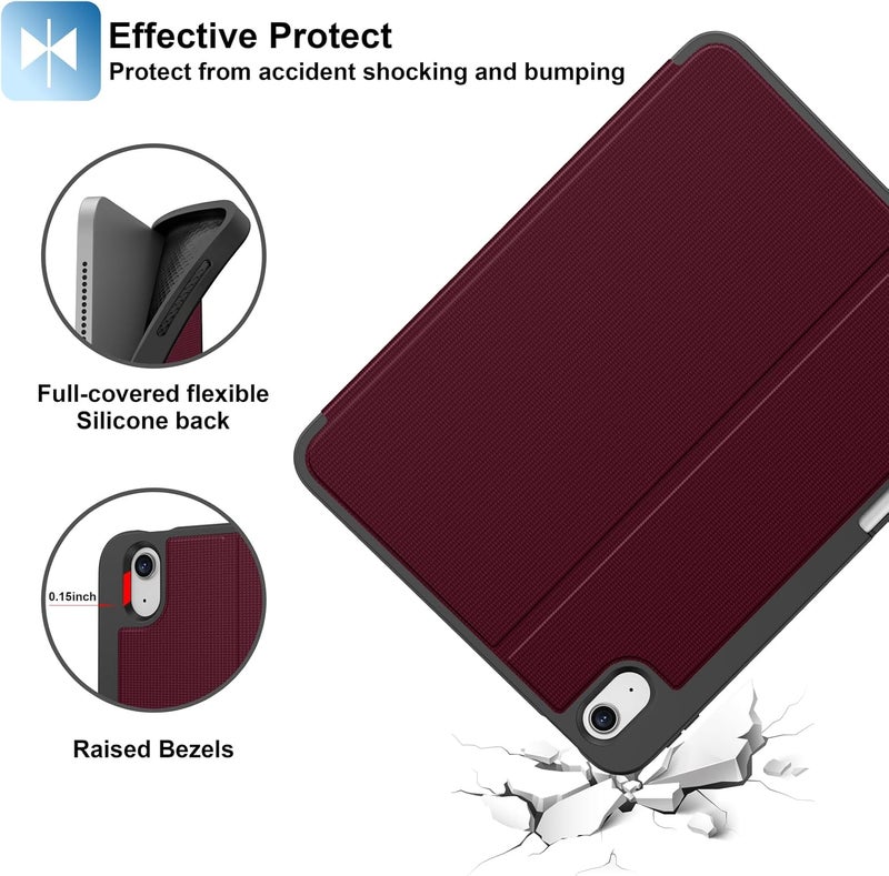 Supveco Case for iPad (A16) 11th Generation 11 inch (2025),iPad 10th Generation 10.9 inch (2022) with Pencil Holder-[Auto Wake/Sleep],Premium Folio Stand Case with Soft TPU Back Cover-Pure Wine - Image 5